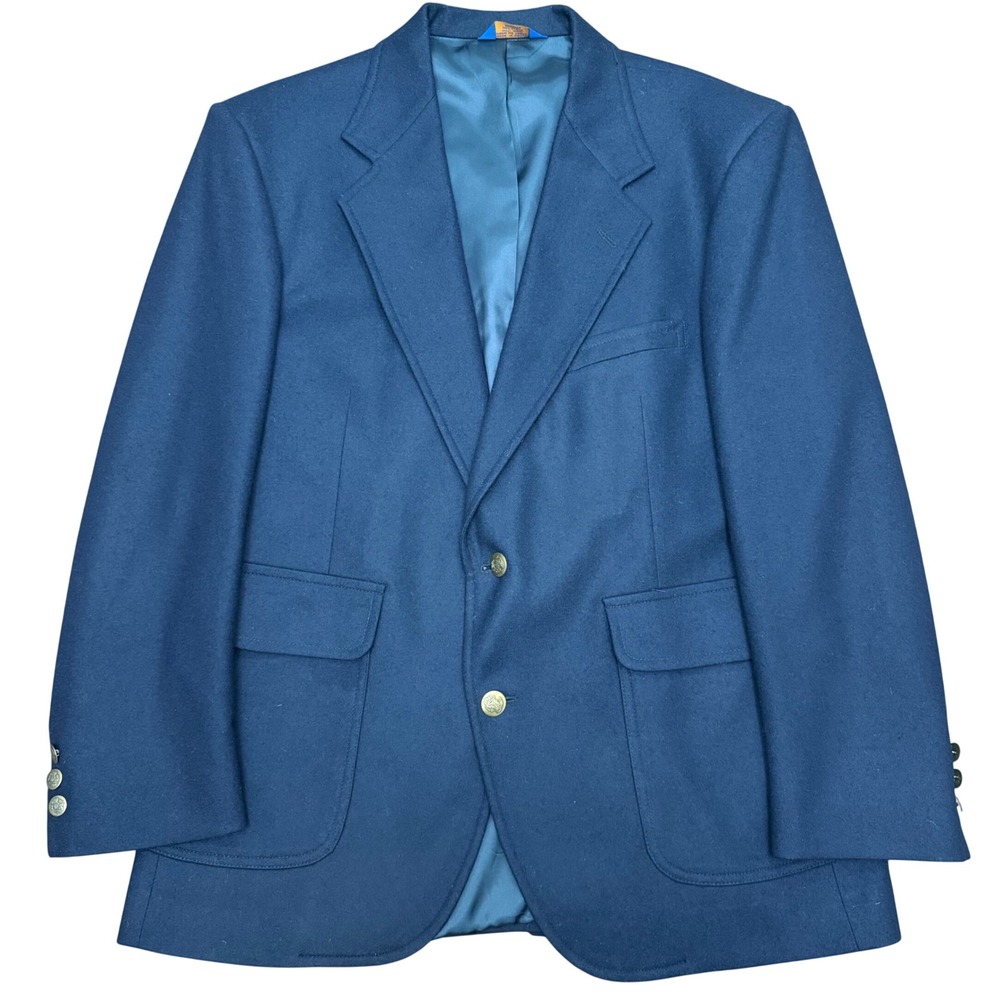 Pendleton Wool Blazer Mens 40 Short Navy Blue Vintage 2 Button Gold Crest Jacket